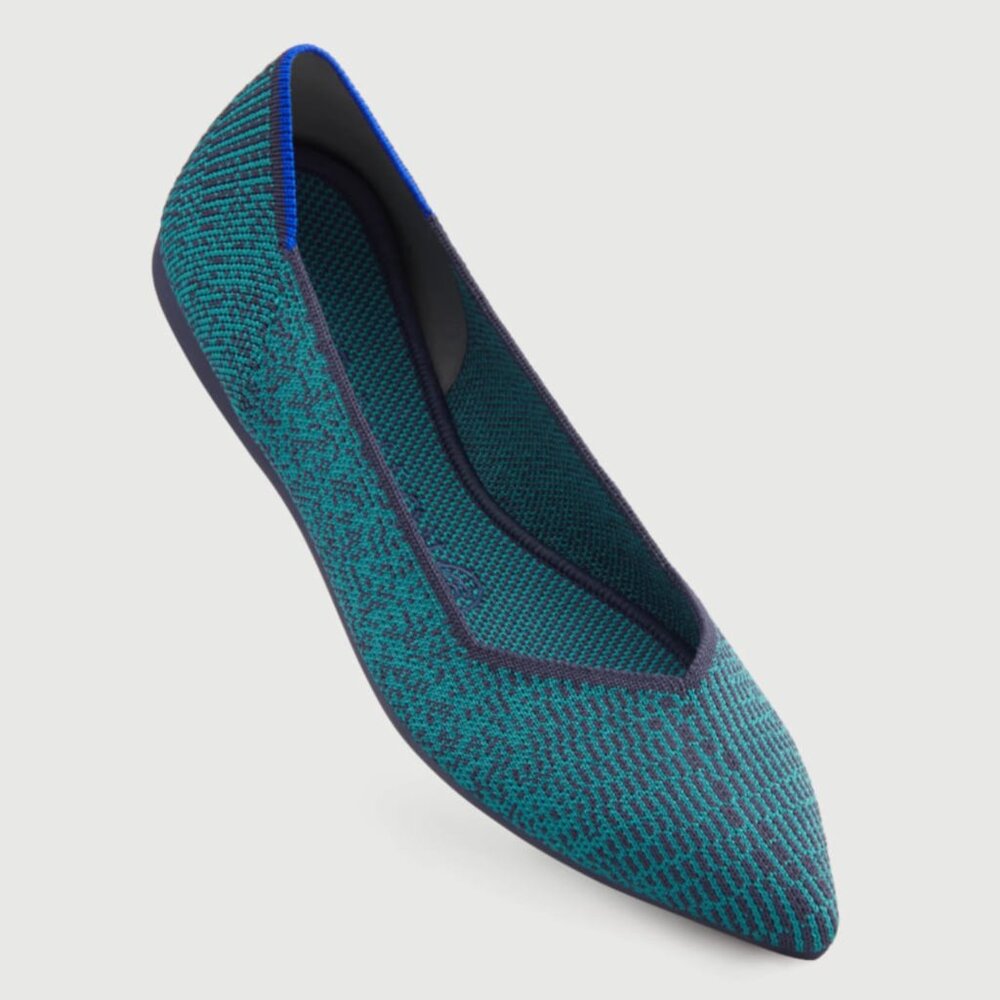 Rothy's Points in "Spruce Python," teal and navy, NWOB, size 8